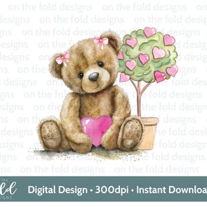 Orsetto San Valentino Amore Cuore Clipart PNG Download digitale Sublimazione DTF Stampa Creazione di biglietti personalizzati Uso personale e per piccole imprese