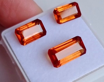 Oranger Hessonit Granat Edelstein: Facettierter Octagon Cut, 7.35ct (3 Stück)