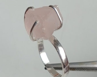 Raw Rose Quartz Ring: Sterling Silver Rough Crystal Birthstone