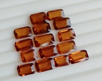 Orange Hessonite Garnet Lot: 15 Faceted Octagon Gemstones for Jewelry