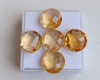 5pc Yellow Citrine Gemstone: 10x10mm Round Rose Cut Loose Stone