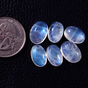 6 Pcs Rainbow Moonstone Cabochons: Oval Blue Flash Gemstones, 36.95 CT