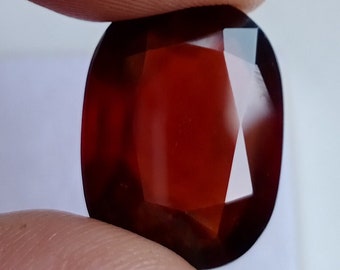 Red Hessonite Garnet: 25.35ct Cushion Cut Gemstone, 21x16.5mm