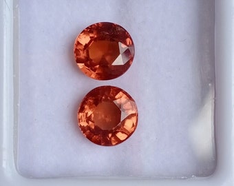 Orange Hessonite Garnet Pair: 3.85 Carat Mozambique Round Gemstones