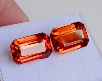 Natural Orange Hessonite Garnet Gemstone: Faceted Octagon, 7.25 ct (2 Pcs)