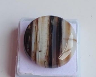 Sulemani Hakik Agate Cabochon: Round Black & White Gemstone, 34.40 ct