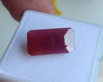 Natural Red Purple Ruby, Octagon Cut Gemstone, 6.90 Carat