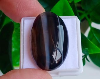 Colgante de piedra preciosa de ágata Sulemani negra: Kabdi Aqeeq ovalado, 33,60 quilates