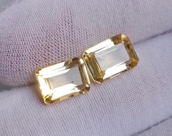 Yellow Citrine Gemstone Pair: Emerald Cut, 6.30 ct