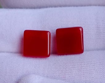 Yemeni Aqeeq Gemstone Pair: Orange Red Octagon Cabochons