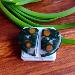 2 Pair Top Natural Green Jasper Gemstone Cabochon Jasper Loose Gemstone Fancy Shape Smooth Polished Green JasperUse Jewelry Making 26.60 Ct.