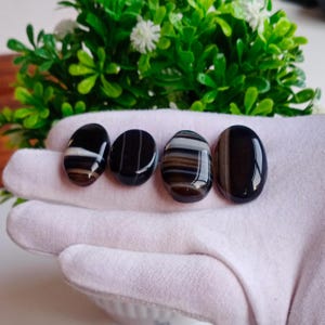 Black Sulemani Agate Cabochons: Hand Polished Oval Gemstones, 122.75 ct (4 Pcs)