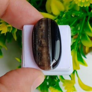 Natural Sulemani Agate Cabochon: Black Brown Oval Gemstone, 29.50 Ct
