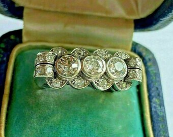 Estate Edwardian Diamond Engagement Ring,2.69Ct Three Stone Diamond Ring In 935 Argentium Silver, Art Deco Rings, Vintage Style Antique Ring