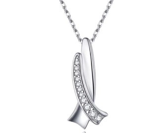 European style jewelry necklace hugging pendant 925 silver dainty women's fashion, 14K White Gold Plated, Anniversary Gift, Birthday's Gift.