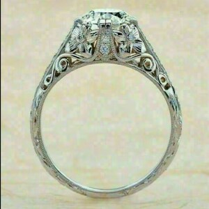 Retro era 1900-10s Edwardian old Mine 2 ct Round Cut Diamond Engagement Ring In 935 Argentium Silver/ Art Deco Ring/ Antique Engagement Ring