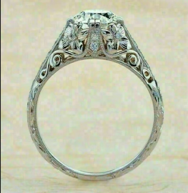 Retro era 1900-10s Edwardian old Mine 2 ct Round Cut Diamond Engagement Ring In 935 Argentium Silver/ Art Deco Ring/ Antique Engagement Ring
