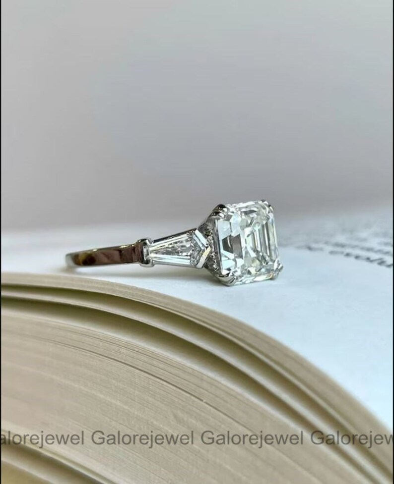 Vintage Style Circa 1920-25 Asscher Diamond Engagement Ring, Art Deco Collection, Three Stone Ring, Antique Engagement Ring, Diamond Ring's.