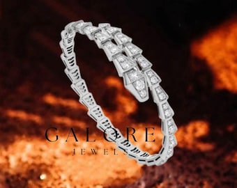 Serpenti Viper Pave Bracelet, Silver Bracelet, Cuff Diamond Bracelet, 2.2 Ct Simulated Diamond Bracelet, Bracelet For Women, Unisex Bracelet