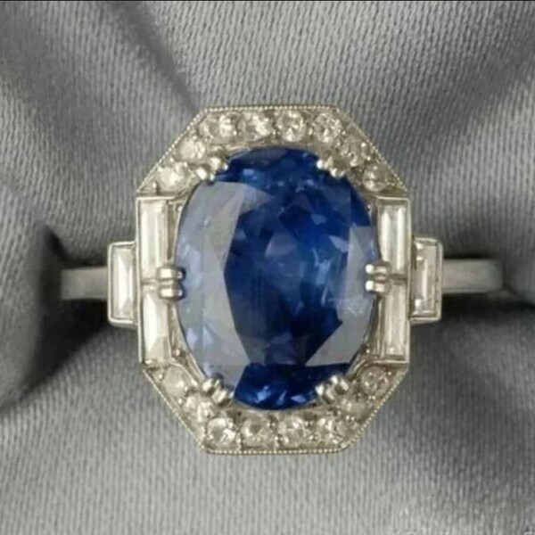 Estate Jewelry / Vintage Style Art Deco Ring / Edwardian Circa 1920-25 Wedding Ring / 3.10 Ct Sapphire Antique Ring's / Oval Sapphire Ring's