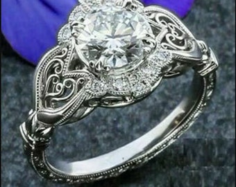 Vintage Inspire Art Deco Openwork Ring 1.92CT VVS1 Moissanite Diamond Engagement Ring, Art Deco 935 Argentium Silver Ring, Anniversary Gifts