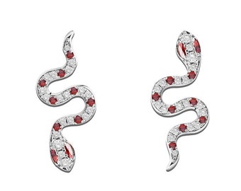 White Snake Shape Earring, 14K White Gold Earring's, 1.4 Ct Round Diamond Earring's, Unique Stud Or Snake Hoop Diamond Anniversary Earring's