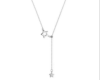 Chaîne de clavicule, plaqué or blanc 14 carats, pendentif de collier de clavicule, diamant taille ronde de 1,89 carat, collier sans chaîne, cadeau d'anniversaire, cadeau pour enfant