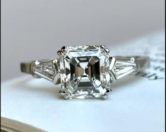 Vintage Style Circa 1920-25 Asscher Diamond Engagement Ring, Art Deco Collection, Three Stone Ring, Antique Engagement Ring, Diamond Ring's.