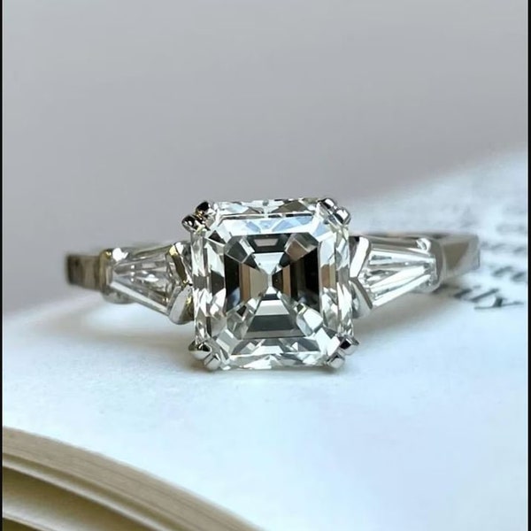 Vintage Style Circa 1920-25 Asscher Diamond Engagement Ring, Art Deco Collection, Three Stone Ring, Antique Engagement Ring, Diamond Ring's.