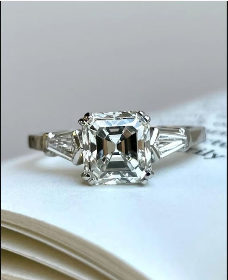 Vintage Style Circa 1920-25 Asscher Diamond Engagement Ring, Art Deco Collection, Three Stone Ring, Antique Engagement Ring, Diamond Ring's.