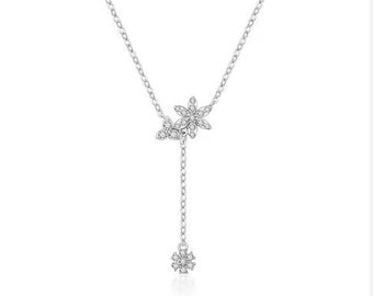 Flower Necklace, 14K White Gold Plated, Flower Necklace Pendants, 1.89CT Round Cut Diamond, Necklace Without Chain, Birthday Gift, Kids Gift
