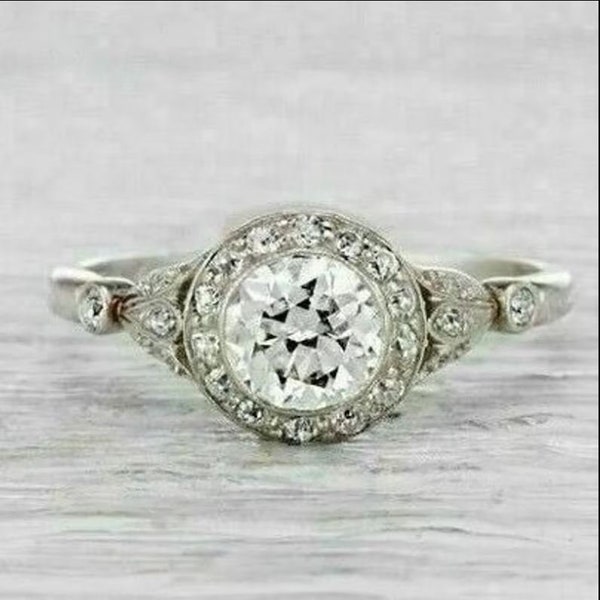 Retro Era Bezel Diamond Ring, Art Deco Engagement Ring, 1.90 Ct Round Cut White Moissanite Ring, Vintage Inspire Art Deco Ring, Antique Ring