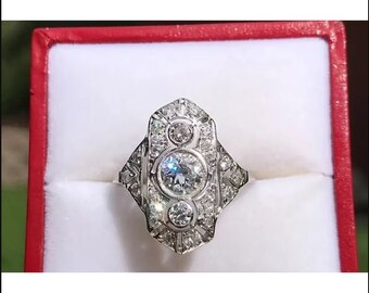 Circa 1920-25 2.20CT White Round Diamond Antique Engagement Ring 18K White Gold Plated Edwardian Ring, Gift's For Her, Art Deco Bezel Ring's