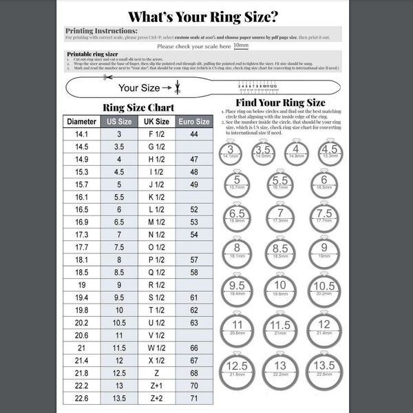 Ring Size Chart Printable Etsy Ring Size Chart Printable Etsy