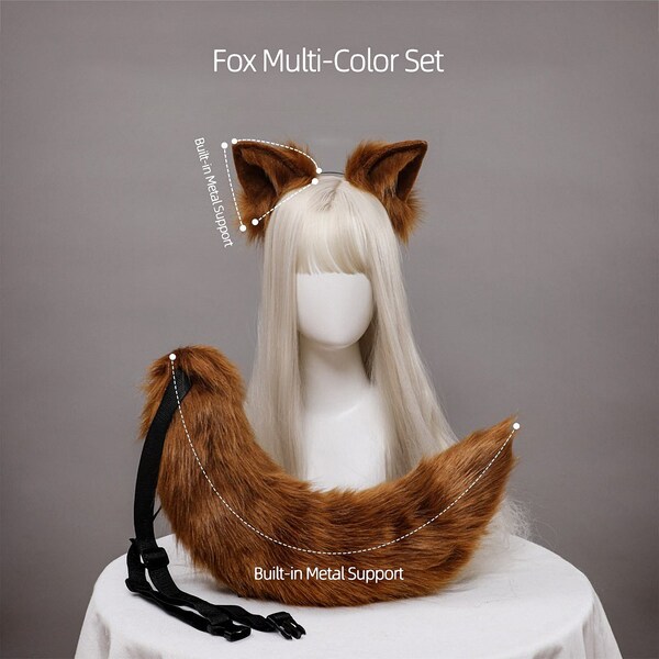 Fox Multi-Color Set,Custom Animal Ears & Tail Set,Gray Black Ears Beast  Tail,Fox Ears and Tail,Ear Headband,Anime Ear,Cosplay Ear Tail