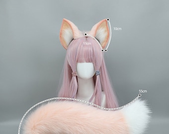 Custom Pink Fox Ears & Tail Set,Cute Pink Ears Beast  Tail,Fox Ears and Tail,Ear Headband,Anime Ear,Cosplay Ear Tail,Realistic Fox Ears