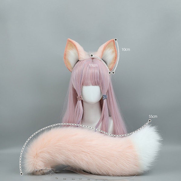 Custom Pink Fox Ears & Tail Set,Cute Pink Ears Beast  Tail,Fox Ears and Tail,Ear Headband,Anime Ear,Cosplay Ear Tail,Realistic Fox Ears