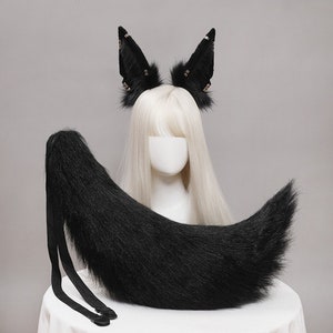 Custom Anubis Animal Ears & Tail Set,Gray Black Ears Beast Tail,Fox Ears and Tail,Ear Headband,Anime Ear,Cosplay Ear Tail,Realistic Fox Ears