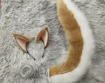 Custom Beige Animal Ears & Tail Set,Fluffy Fox Ears Ears Beast  Tail,Fox Ears and Tail,Ear Headband,Cosplay Ear Tail,Realistic Fox Ears
