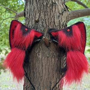 Handgemaakte cospaly-simulatie beestoren, rode en zwarte kittenoren, cosplayaccessoires, border collie, anime-rekwisieten, vakantiecadeaus, leuke cadeaus