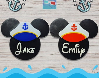Captain Mickey & Minnie Cruise Magnet | Personalised Cruise Door Sign | 3D Printed Stateroom Decor