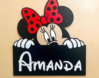 Minnie Personalised Bedroom Door Sign | Room Decor | Custom Name Wall Sign | Character Sign