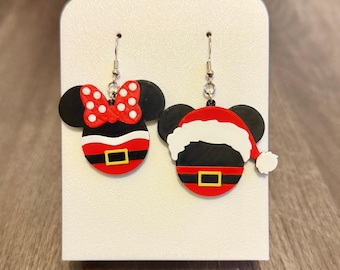 Santa Mickey & Minnie Earrings | Christmas Dangle Earrings | Festive Holiday Jewellery Gift
