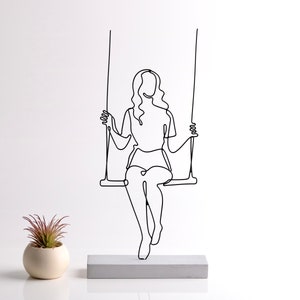 Home Decor -Woman  Swing Wire Sculpture-Figure Art Decor | Handmade Minimalist Metal Sculpture  Shelf - Unique Gift - Home Decor