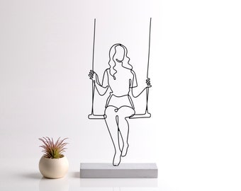 Home Decor -Woman  Swing Wire Sculpture-Figure Art Decor | Handmade Minimalist Metal Sculpture  Shelf - Unique Gift - Home Decor