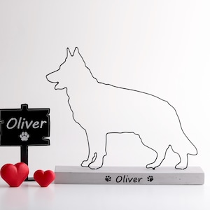 Wire Dog Sculpture: Minimalist German Shepherd Figurine, Personalized Pet Keepsake