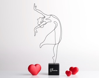 Handmade Ballerina Wire  Sculpture: Modern Minimalist Metal Line Art Decor