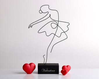 Handmade Ballerina Wire Sculpture: Modern Minimalist Metal Line Art Decor