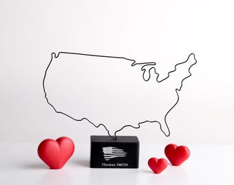 Custom USA Map Gift, Personalized American Decor, Handmade Wire Sculpture