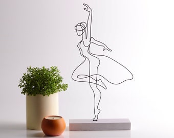 Wire Art Ballerina Wire Sculpture Figure Art Decor | Handmade Minimalist Metal Sculpture Abstract Line Art | Ballet Dancer Home Decor